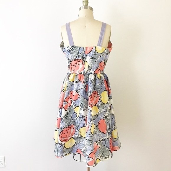 Vintage Fruit Print Dress Summer Pineapple Purple - Picture 4 of 5